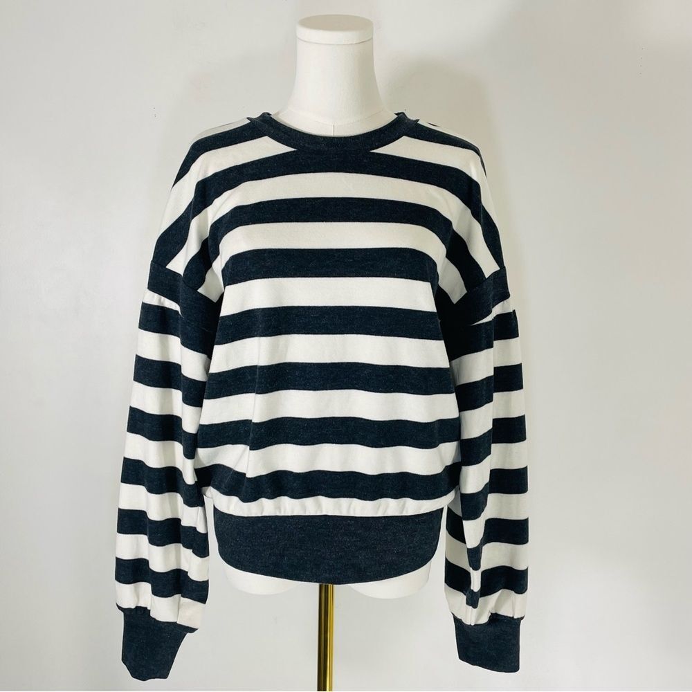 Evereve Black and White Striped Crewneck Sweater